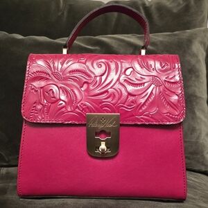 Patricia Nash Fuchsia Embossed Leather Satchel